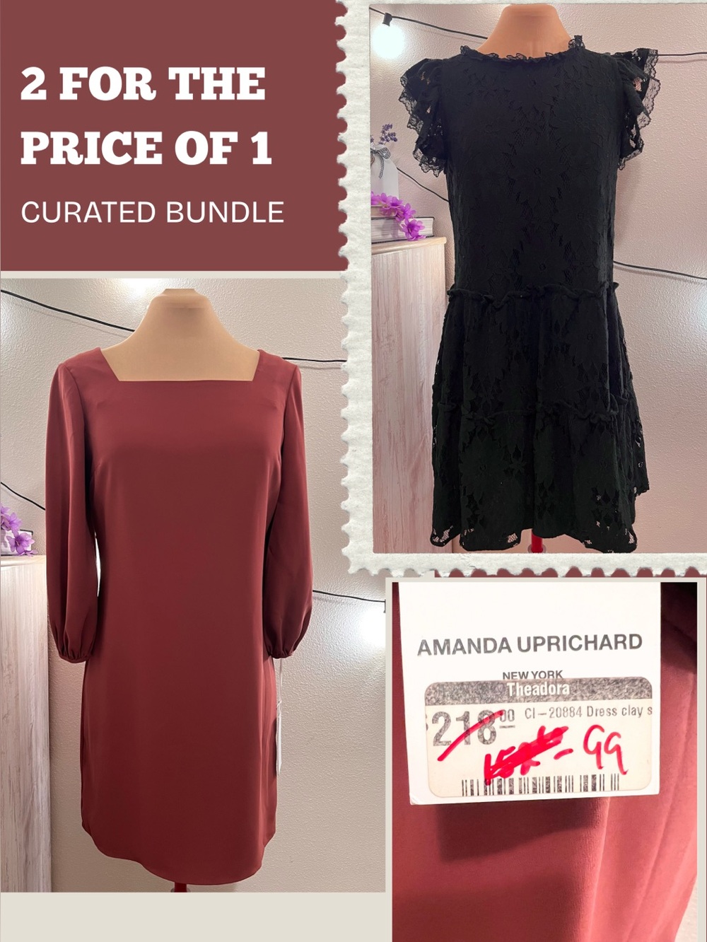 Mini Dress Bundle – Amanda Uprichard Clay & Blue Tassel Black Lace (Sz S)
